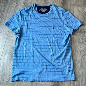 Nautica 100% Cotton Blue Striped T Shirt .